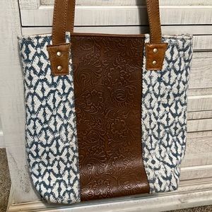 Large Myra bag blue and leather print